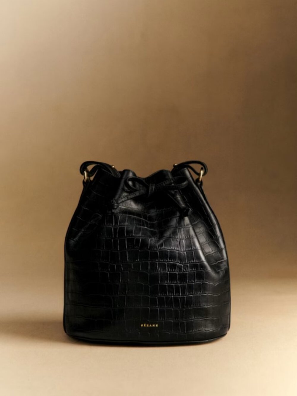 Sezane Farrow Bucket Bag in Noir Croc